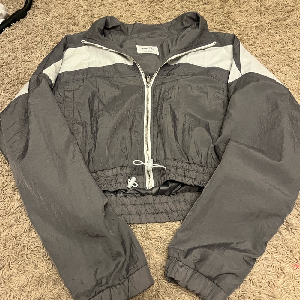 Gray and White Windbreaker Jacket